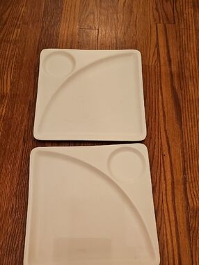 Set of 2 Square White Compartment Plates